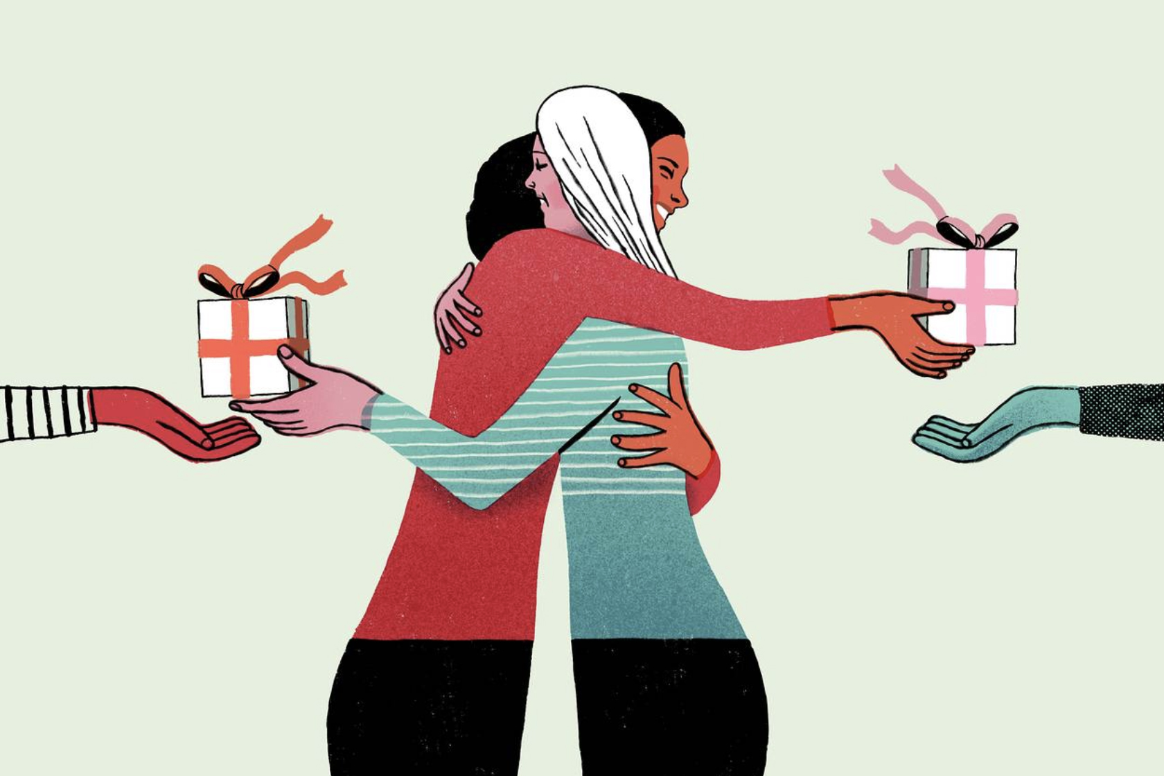 Two individuals regifting gifts