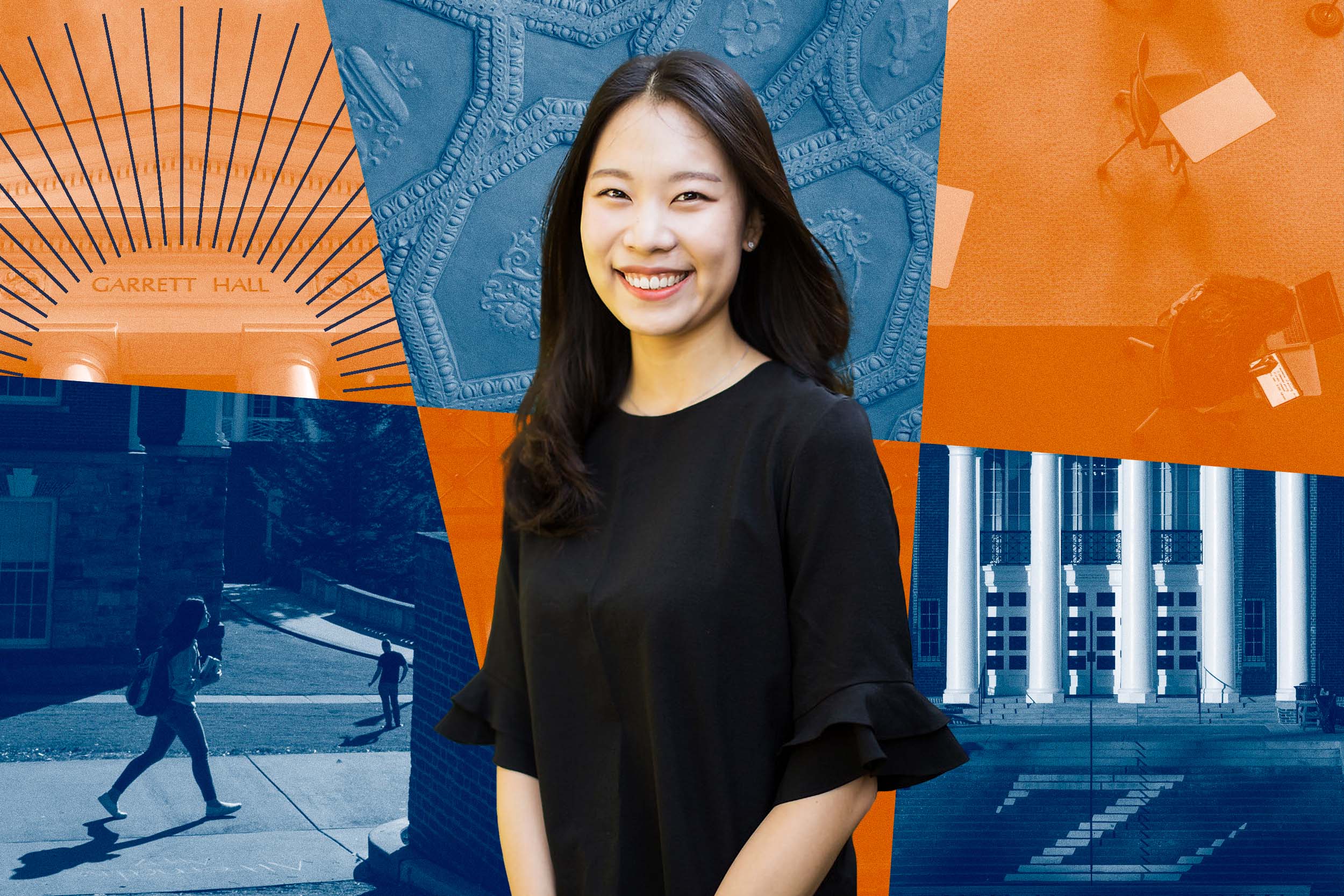 Joy Kim attended the Batten School with the goal of giving children a stronger voice through policy change. (Contributed photo; design by Ziniu Chen, University Communications)
