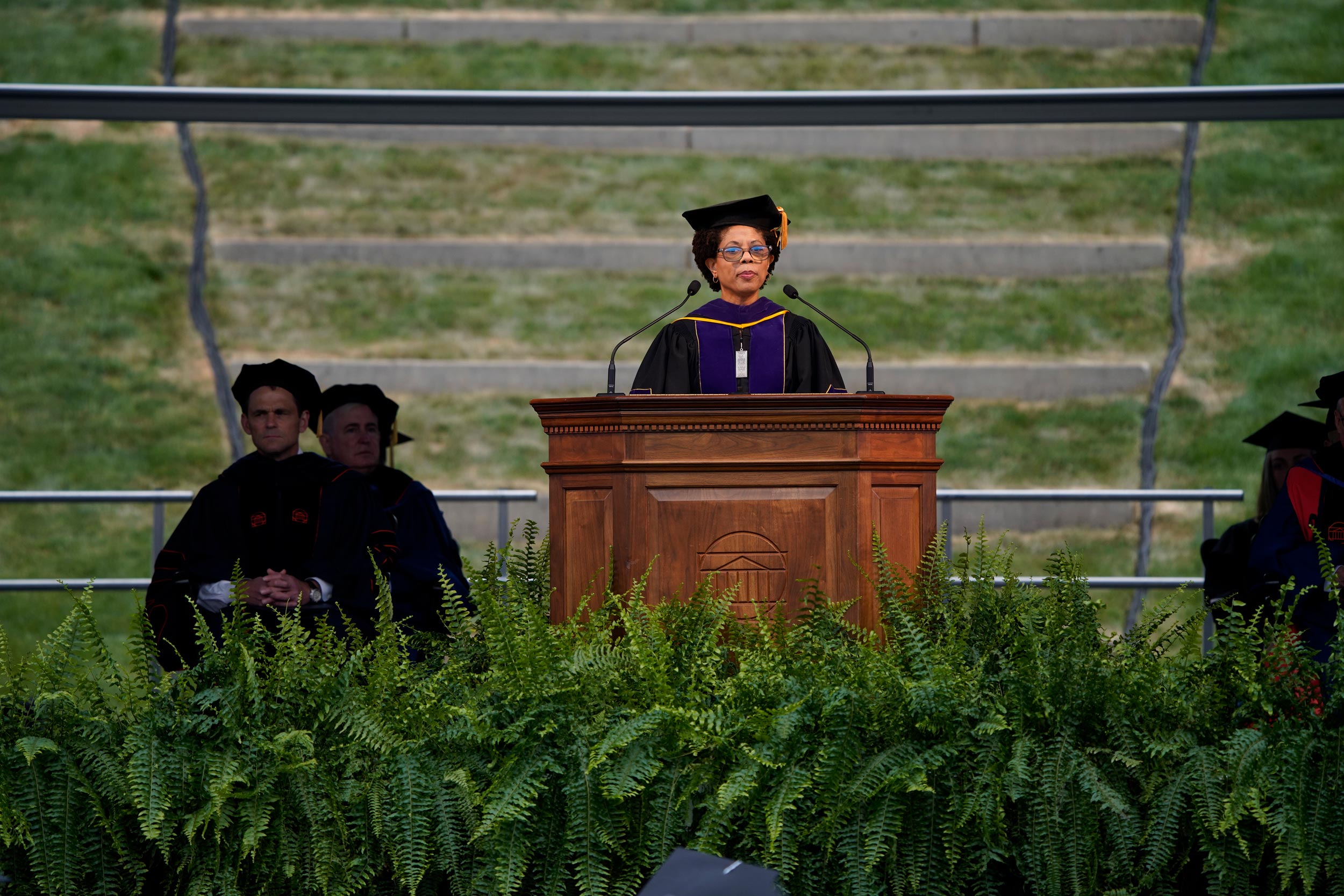 Melody Barnes, who co-directs UVA’s Democracy Initiative, spoke about the importance of treating citizenship not as a noun, but as a verb. (Photo by Sanjay Suchak, University Communications)