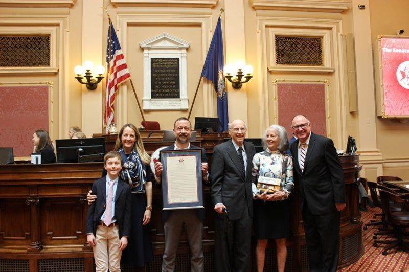 Judge Wilkinson with his family in receipt of Outstanding Virginian award